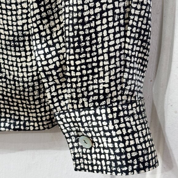 Nora Noh Silk Pet Sz M Blouse Button Up Shirt Long Sleeve Black/White Spots - Picture 8 of 11